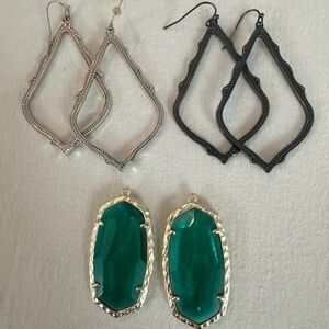 Kendra Scott Silver, Black, and Green Earrings Trio